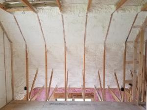 Right – Spray foam insulates the unvented attic.