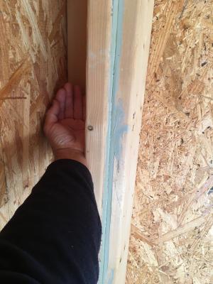 Right – This three studs in this corner are positioned to allow insulation against more of the exterior wall than standard three-stud corners.