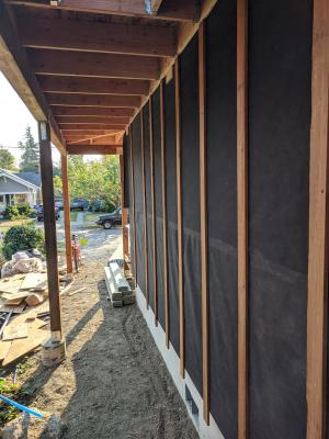Right - Furring strips create an air gap to allow penetrating moisture to drain instead of wicking into walls; they also provide a nailing surface for siding.