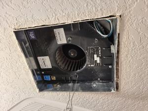 This fan has noticeable gaps between the fan box and the drywall that will need to be sealed with spray foam or caulk