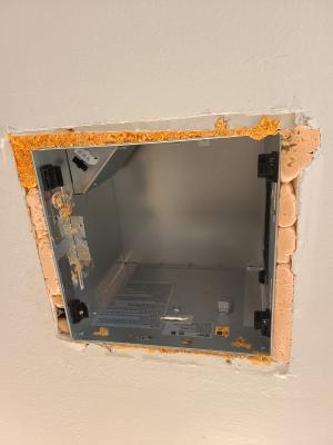 Larger gaps can be filled with rigid foam which is spray foamed into place