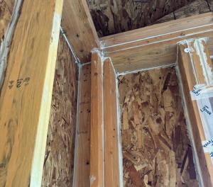This three-stud corner was constructed to allow more insulation in the corner