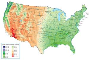 This map shows average annual precipitation across the United States, as of 2023.