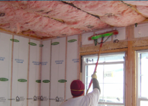 The batt insulation shown here was properly installed to fill the ceiling cavities.
