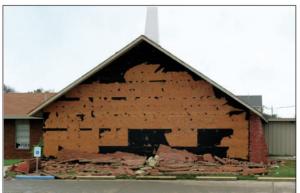 Wrong – This brick veneer failed in high winds (107 mph) because the ties pulled out of the substrate. 