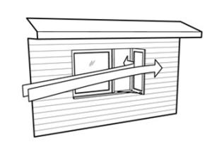 Even when wind is blowing parallel to a wall, an open casement window can create a zone of higher pressure near the window opening, driving airflow into the house