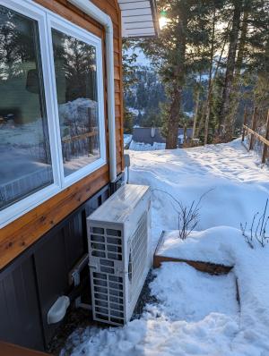 This cold-climate heat pump provides heating and cooling for a home in Cordova, Alaska