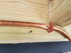 Wrong - Copper pipe was damaged during installation.