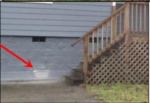 Right – Air vents near the top of the crawlspace wall are not used as flood vents, and flood vents are installed close to grade