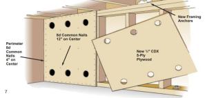 Braced cripple wall construction in crawlspace anchored to framing and foundation
