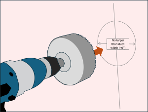 When installing ductwork to vent a range hood to outside, a hole saw can be used to cut through the exterior wall.
