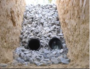 This double French drain provides drainage for a significant volume of storm water. 