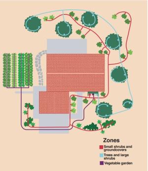 Drip irrigation saves water by irrigating landscaping only where needed.