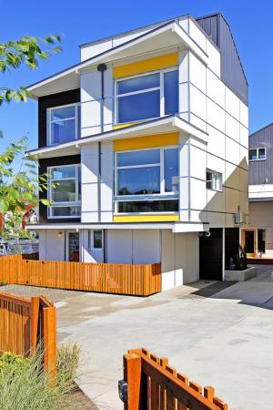 Right - Window shading is built into the south side of this home and east facing windows have been minimized to reduce heat gain from the summer sun while allowing low winter sun into the home 