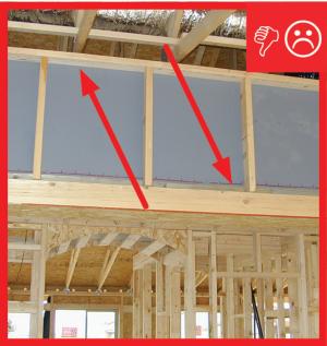 Wrong – The backing on this knee wall was not air sealed prior to adding insulation.