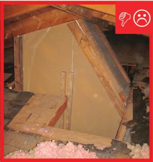 Wrong – Rigid air barrier not properly sealed around skylight shaft