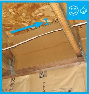 Right – Wind baffle installation maintains necessary code clearance between baffle and roof deck