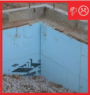 Wrong – Slab insulation does not extend to the top of the slab