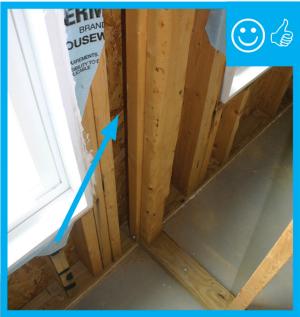 Right – Full length 2x6 nailer has been installed to allow space for insulation at wall intersection