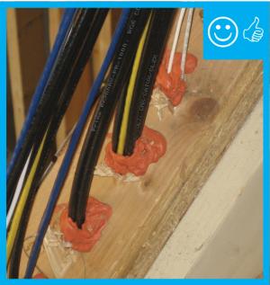 Right – Wiring penetrations have been neatly sealed with foam.