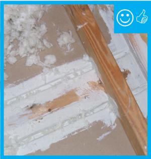 Right – Top plate to drywall connection sealed from attic with caulk