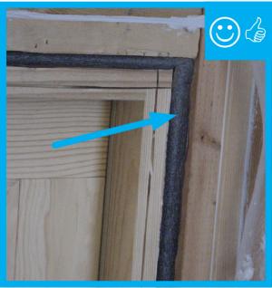 Right – The rough opening around window has been filled with backer-rod to air seal.