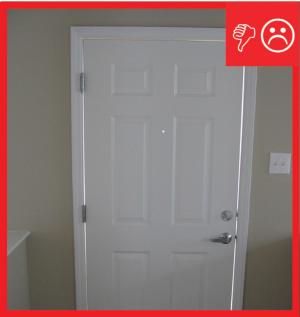 Wrong – There is visible light around the door because no weather stripping has been installed.