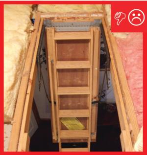 Wrong – Drop down stairs do not have insulation cover installed