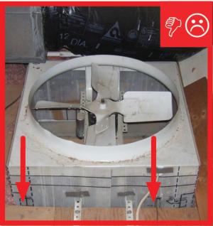 Wrong – Whole house fan installed with holes in surrounding platform that need to be air sealed