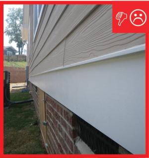 Wrong – There is no flashing installed at the bottom of the exterior walls to create a drainage system
