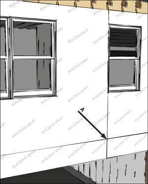 House wrap is sealed at all seams and overlaps flashing to serve as a continuous drainage plane over the exterior walls.