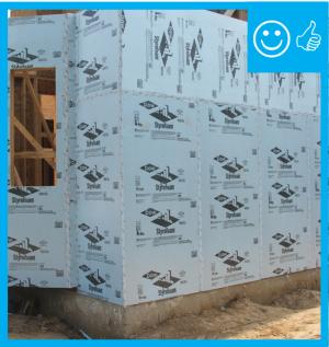 Right – The rigid insulation covers all exterior walls and all seams are taped to provide a complete drainage system