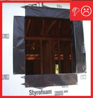 Wrong – The corners are not properly flashed, leaving a vulnerable area in the drainage system