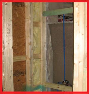 Wrong – No backing installed behind shower enclosure