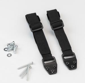 A simple kit for anchoring a TV, appliance, or furniture to a wall may include straps, attachment hardware, and screws for attaching both to the appliance and to the wall