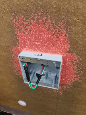 Right - Electrical box in exterior wall is completely sealed with liquid flashing.
