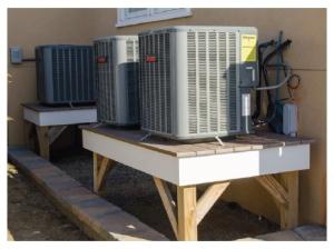 Right - Elevate HVAC equipment on platforms to protect it from flood damage.