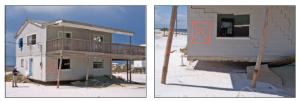 This enclosed foundation has been undermined by erosion and scouring from coastal floodwaters.  