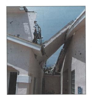 Firewall separation. Results from building corners being discontinuous with tie-beams.