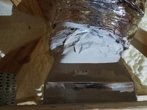 Wrong - Flex duct is improperly attached and sealed to duct boot.