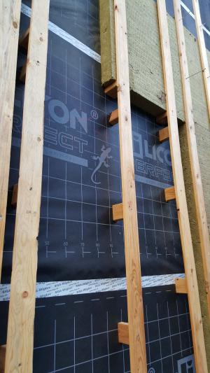 Right - Furring strips were installed with blocking to allow adequate room for 4 inches of mineral wool. 