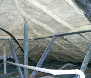 High-density closed-cell spray foam insulates the attic of this home in New Orleans.