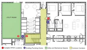 Right – Possible Heat Pump Water Heater Locations in a Multifamily Building