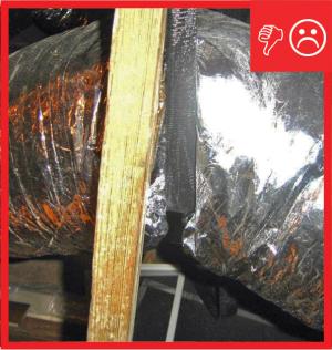 Wrong -The duct does not have enough support so it is sagging and compressing the duct