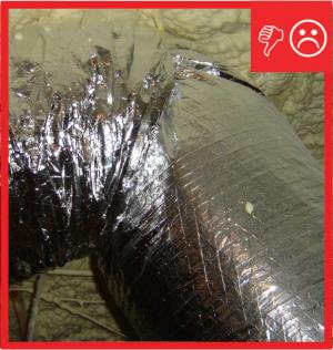 Wrong - Flex duct with sharp turn restricting air flow