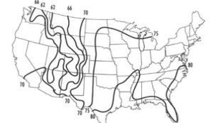 Average wet-bulb temperatures across the United States