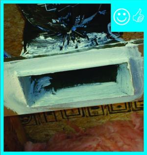 Right – Flex duct register is mastic sealed to framing