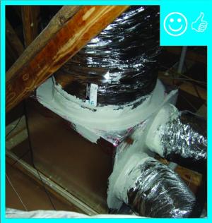 Right – Flex duct is mastic sealed at junction box
