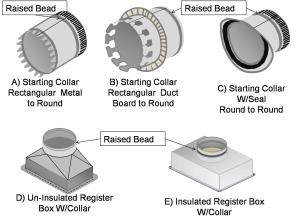Collars that are specifically made for flexible duct have a raised bead to prevent the duct from slipping off