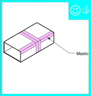 Right – Metal or fiberboard duct is mastic sealed at seams